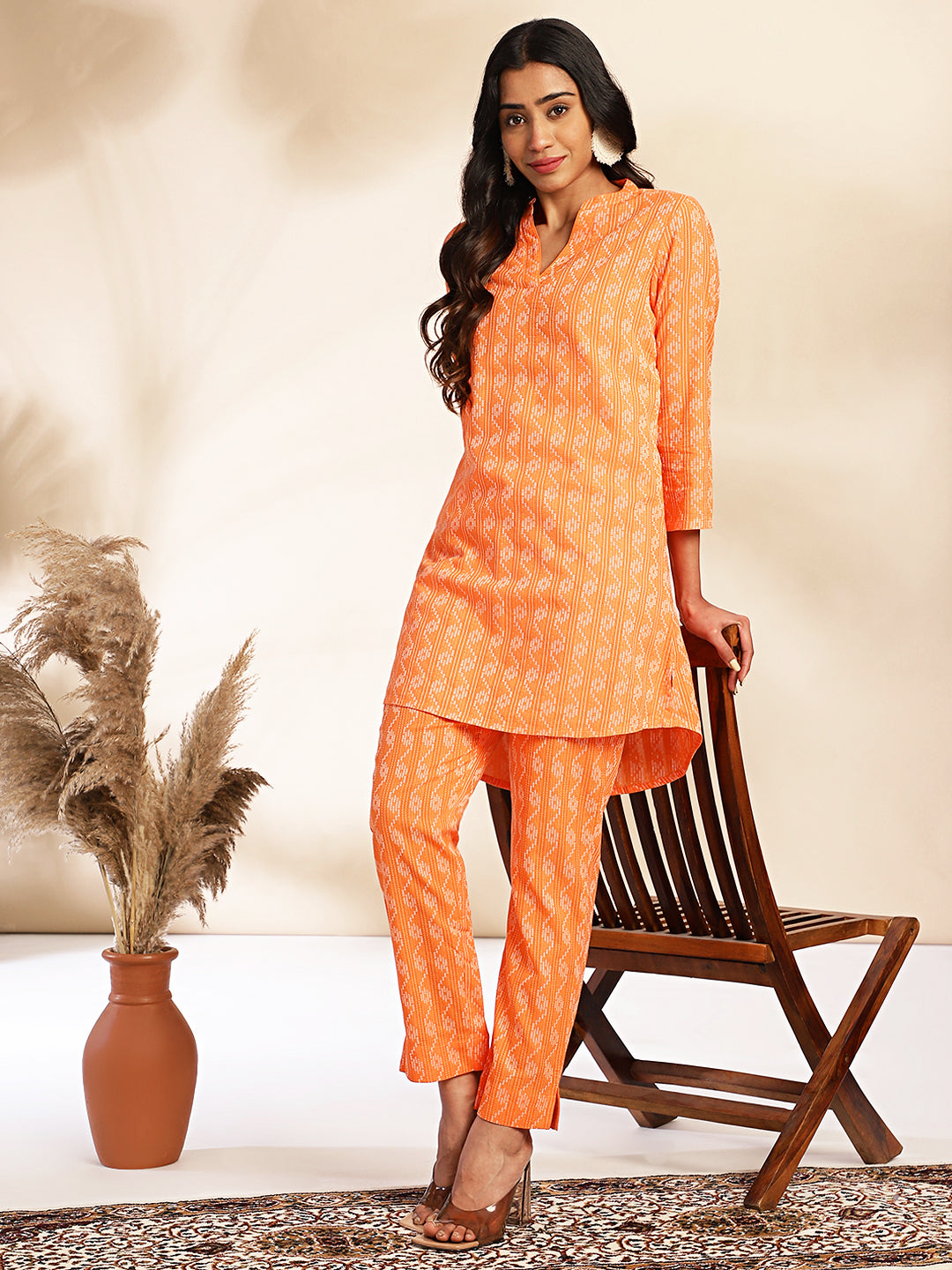 OJASWITA Orange Printed Co-rd set