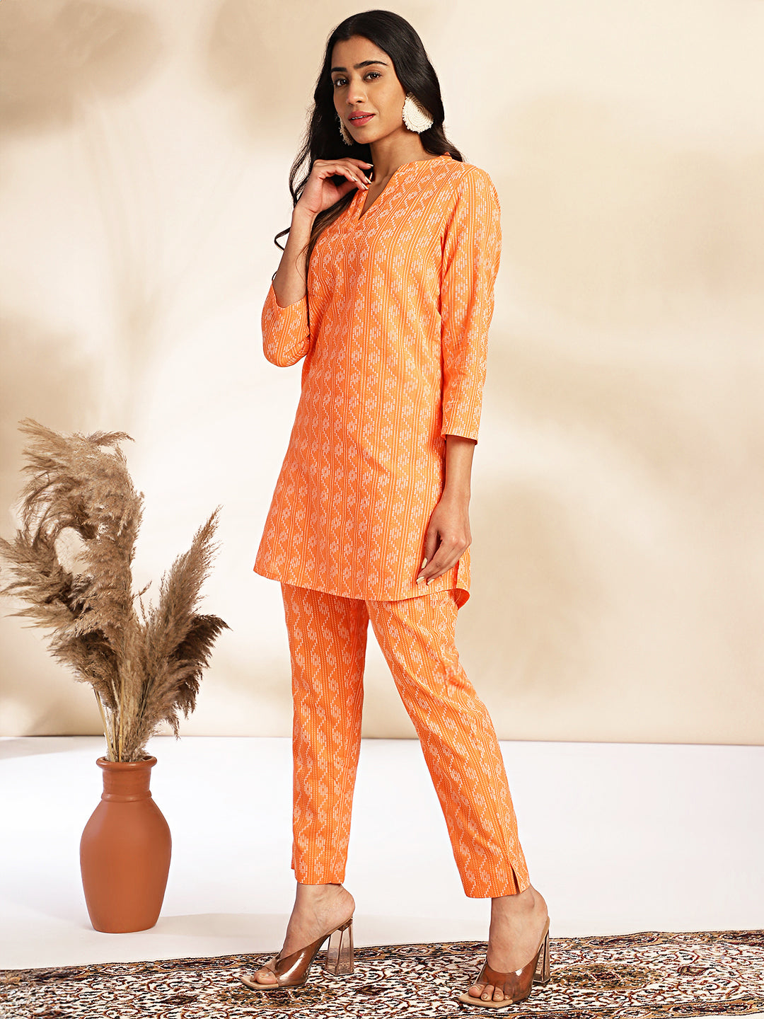 OJASWITA Orange Printed Co-rd set